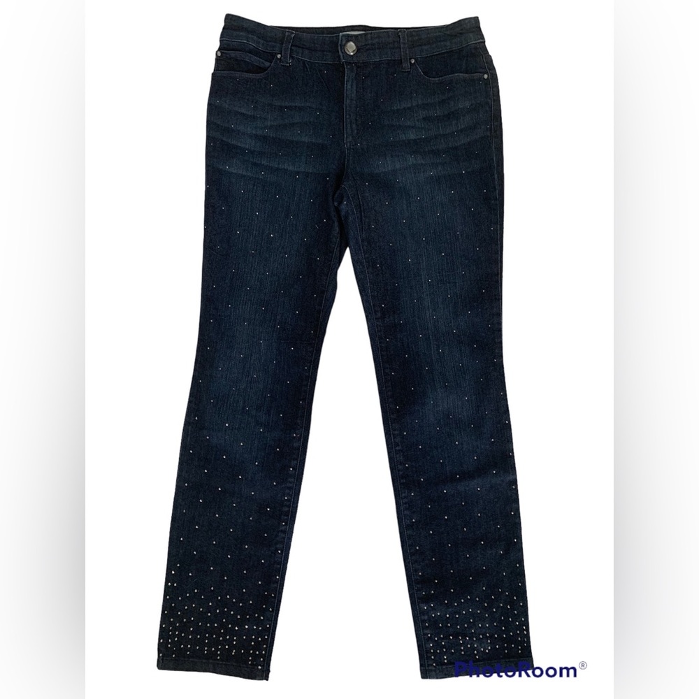 Chico’s Platinum Ultimate Fit Slim Leg Rhinestone Dark Wash Jeans Size 1 / 8